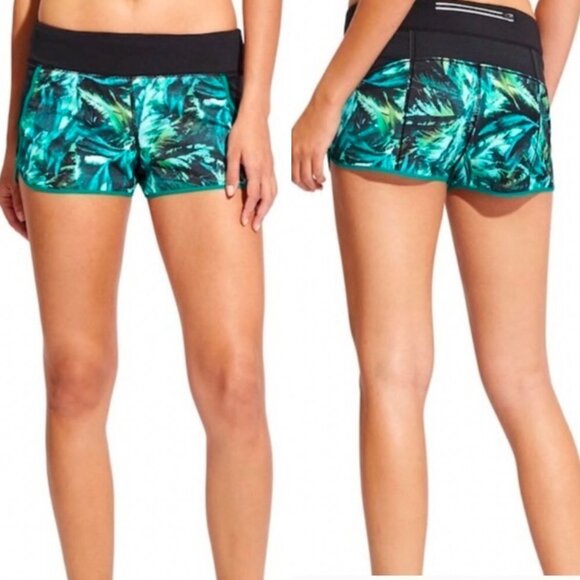 🦋 ATHLETA Napali Track This Run Shorts XS Tropical Palm Leaves Athletic Workout - Picture 1 of 6